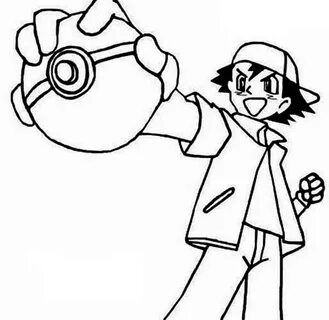 Ash Ketchum On Pokemon Coloring Page For Kids : Coloring Sky