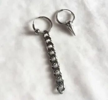 Silver Spike Asymmetrical Earrings Pair Dangle Chain / Spike