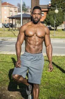 Muscular Shirtless Black Man in Park Stock Image - Image of 