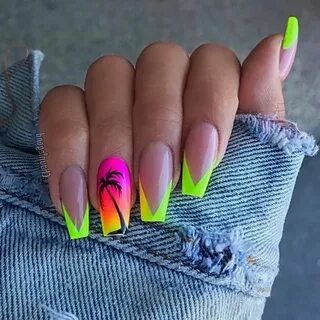 green and yellow, pink and orange, neon nail polish, nail ti