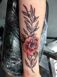 Rose and Olive Branch Tattoo by Bloodline Tattoo Co. Napier 