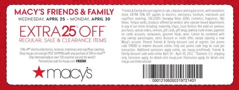 Extra 25% off sale & clearance at Macys, or online via check