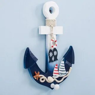 Mediterranean Style Wooden Nautical Anchor Hook Wall Hanging