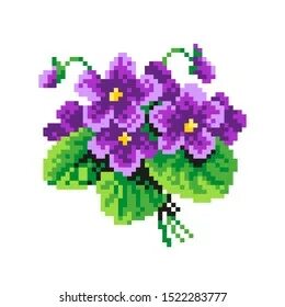 8 Bit Pixel Purple Violet Flower: стоковая векторная графика