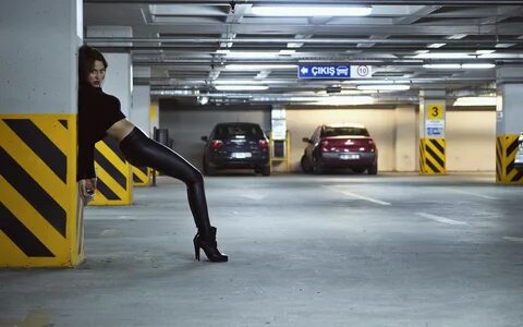 Wallpaper : women, model, high heels, parking lot, structure