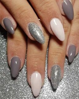 Gel overlay pink and grey nails with silver glitter Summer n
