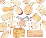 Watercolor wood slice clipart Wooden rustic elements. Etsy