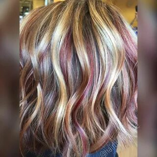 Blonde highlights and red copper lowlights. Fall haircolor. 