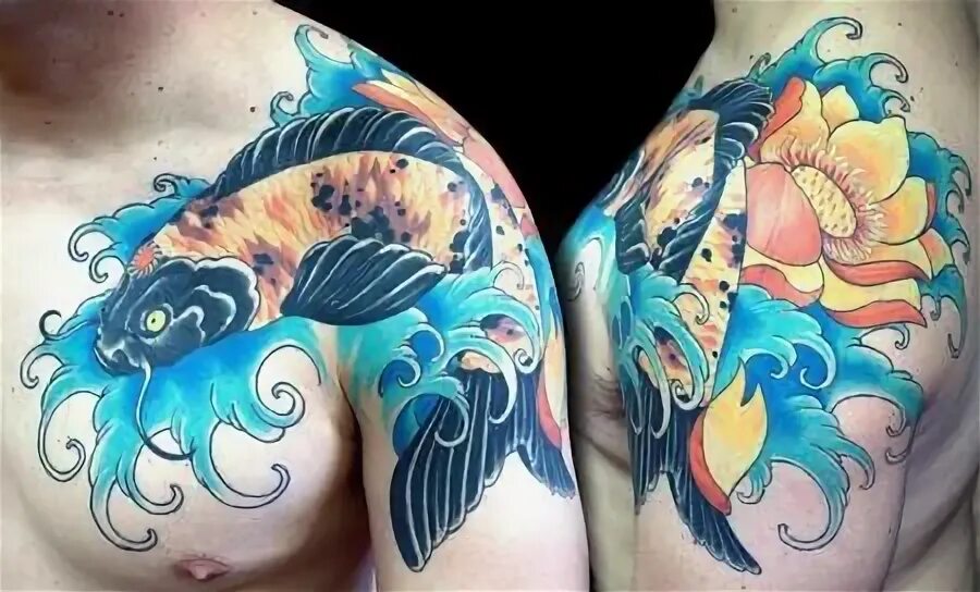 Dragon blue fish tattoo on arm