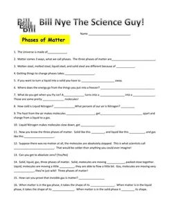 Bill Nye Phases of Matter Video Worksheet Teaching Resources