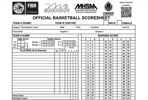 FIBA Basketball Scoresheets - Basketball Manitoba