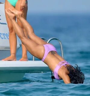 Christina Milian Booty and Pokies in Purple Bikini on a Yach