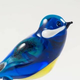 Glass Blue Tomtit Figurine - Russian Glass Birds Figures