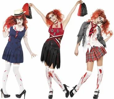 Zombie Dead School Girl Halloween Fancy Dress Costume Outfit