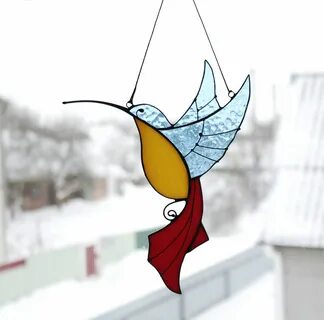 Stained Glass Art Suncatcher Window hangings Bird Hummingbir