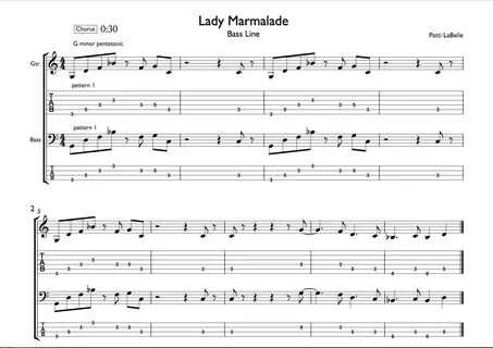 "Lady Marmalade" Pentatonic Bass Line Tab - Guitar Music The