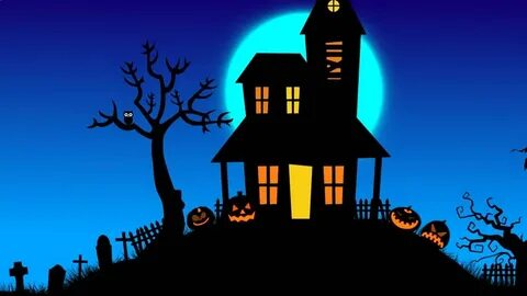 scary night halloween house blue background: стоковое видео 