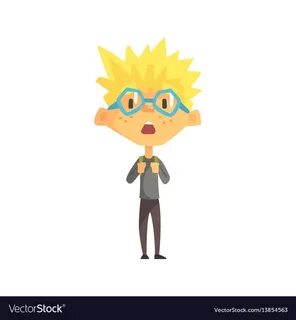 Blond boy with spiky hair and glasses surprised Vector Image