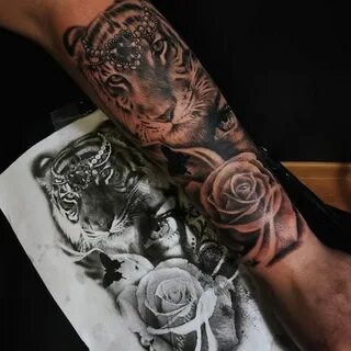 Tiger And Rose Forearm Tattoo Rose tattoo forearm, Tiger tat