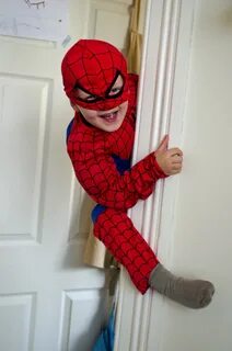 Baby in a spiderman costume free image download