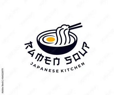 Japanese kitchen, ramen soup, noodles with egg, logo design. Food, restaurant, c