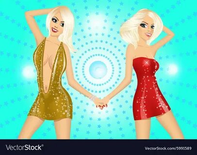 Two sexy blonde girls holding each others hands vector image on VectorStock...