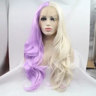 Handmade Lace Front Wig Long Natural Wavy Blonde Mix Purple 
