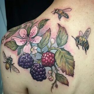 Blackberries & Bees tattoo by @jessieraetattoo at @unkindnes