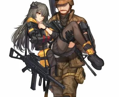 Safebooru - 1boy 1girl android ar-15 baek hyang bag beard br