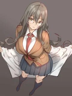 Safebooru - 1girl bangs black legwear breasts brown hair bro