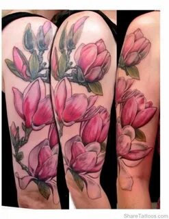 Realistic Magnolia Flower Tattoo Design for Upper Arm. Go em