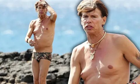 Steven Tyler reveals his moobs as he goes shirtless on Hawai