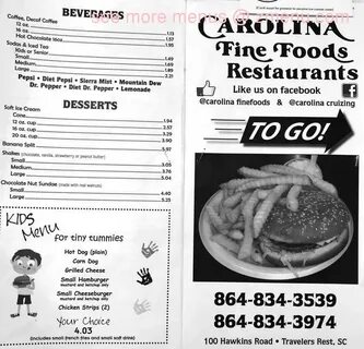 Online Menu of Carolina Fine Foods Restaurant, Travelers Res