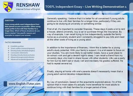 TOEFL Independent Writing Task - Live Essay Demonstration 1