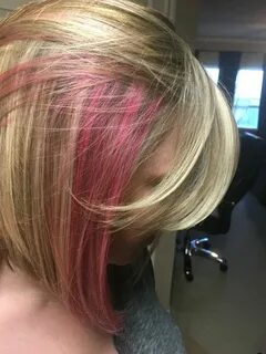 Blonde with peekaboo pink Pink blonde hair, Peekaboo hair, H