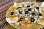 Remojón Granadino bacalao, naranjas, cebolleta, ajo, huevos 