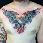 traditional chest eagle with sheild tattoo myke chambers Fli