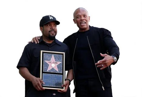 Dr. Dre with Ice Cube Holding Hollywood Walk of Fame Star Ho