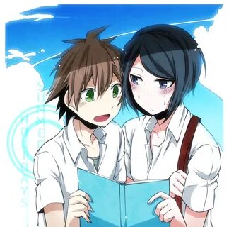 Safebooru - black hair blush brown hair couple dangan ronpa 