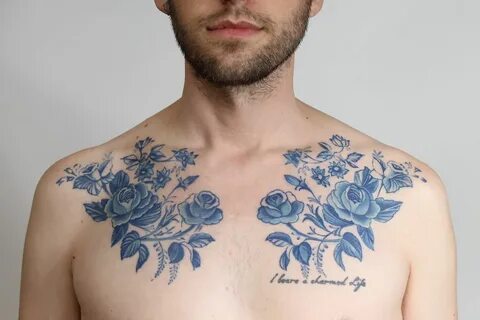 Blue flower tattoos, Blue ink tattoos, Blue tattoo