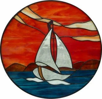 Mug with Sailboat at Sunset Stained Glass Design 15 ounce! -
