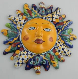 Mexican Talavera Ceramic Sun Face Wall Decor Hanging Pottery