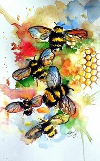 Working bees /25 x 16 cm/ (2019) Watercolour by Kovács Anna 