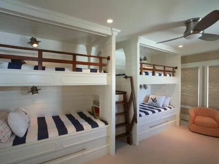 Kid-Friendly Bedroom Sleeps Six in Bunk Beds Cool bunk beds,