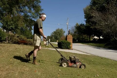 Mowing Grass Free Stock Photo A man mowing a lawn 15237