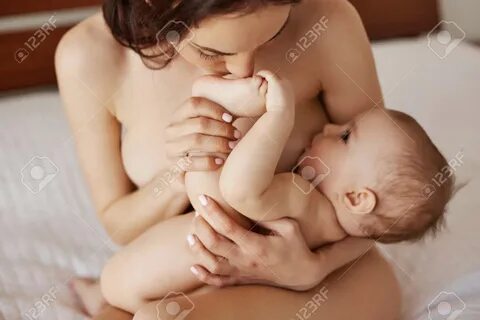 Naked Mom Baby Breastfeeding.