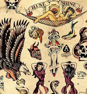 Sailor Jerry Tattoo Designs (Flash) - Poster Print 24"x36" -