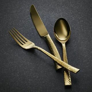 Paris Hammered Titanium Cutlery // Gold Hammered flatware, F