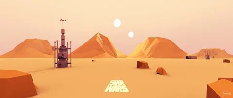 Tatooine desert landscape Star wars background, Low poly, Dr
