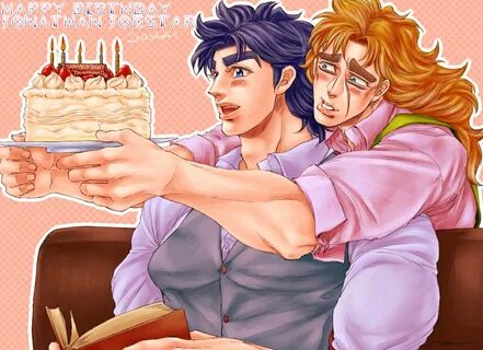 Safebooru - 2boys apron birthday cake blonde hair blue eyes 